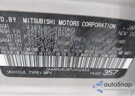 2023 Mitsubishi Outlander Sport 2.0 Le Awc из США, поврежденный, VIN JA4ARUAU8PU002854